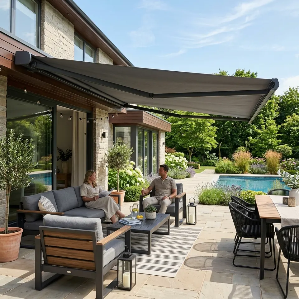 Motorized patio awning