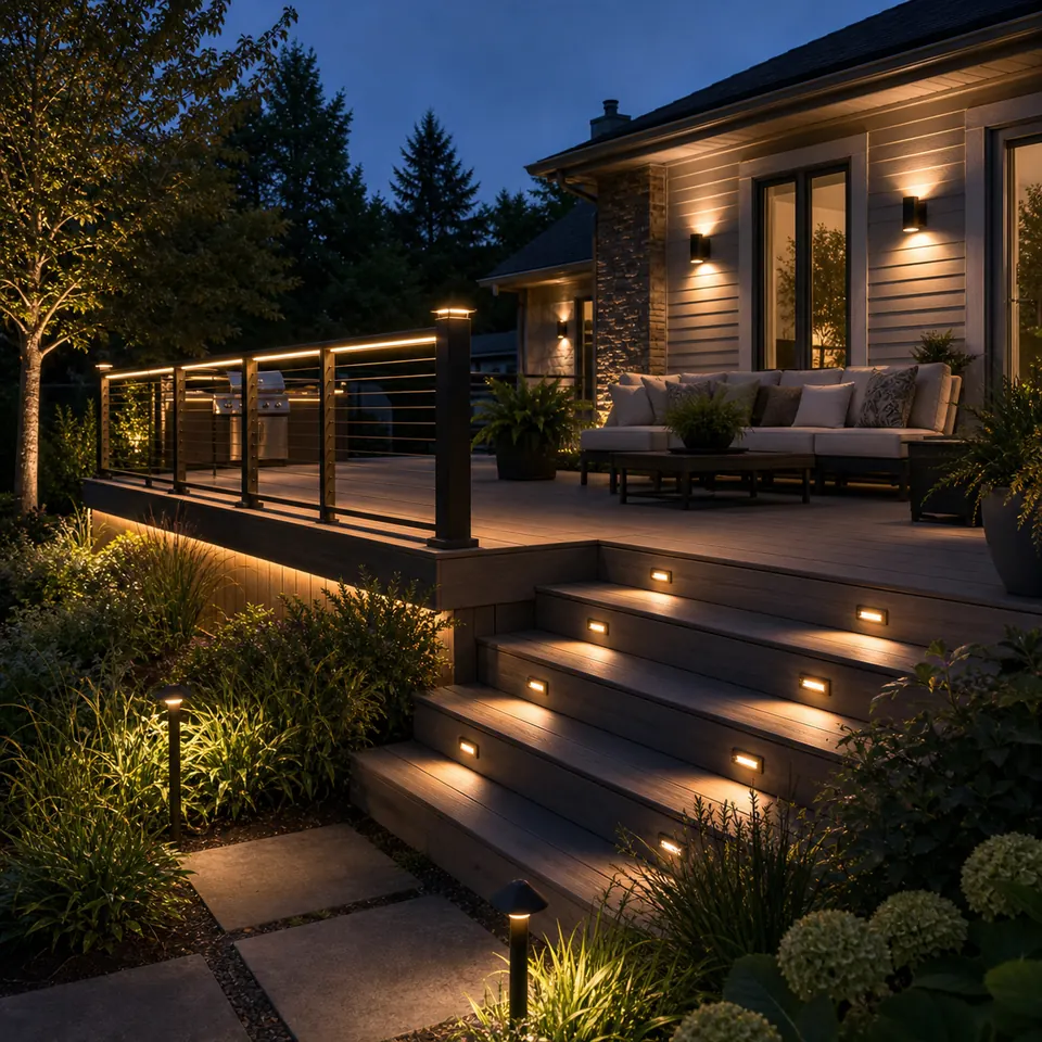 Outdoor deck and landscape lighting