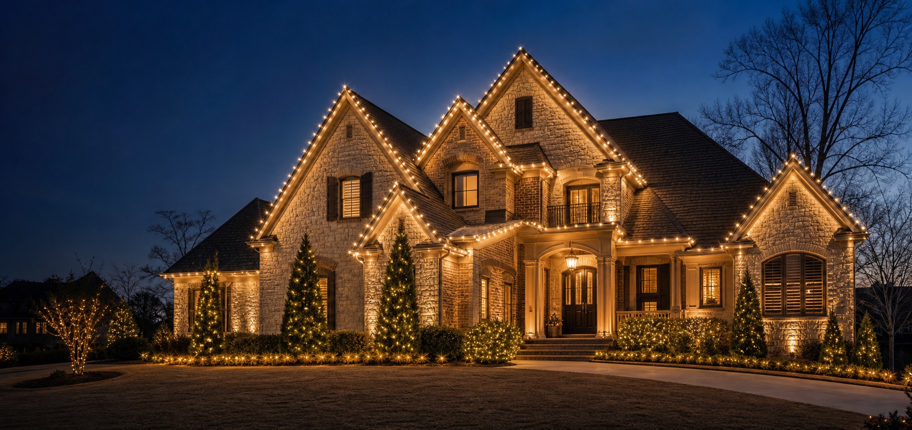 Luxury home with professional Christmas lights in Metro Atlanta